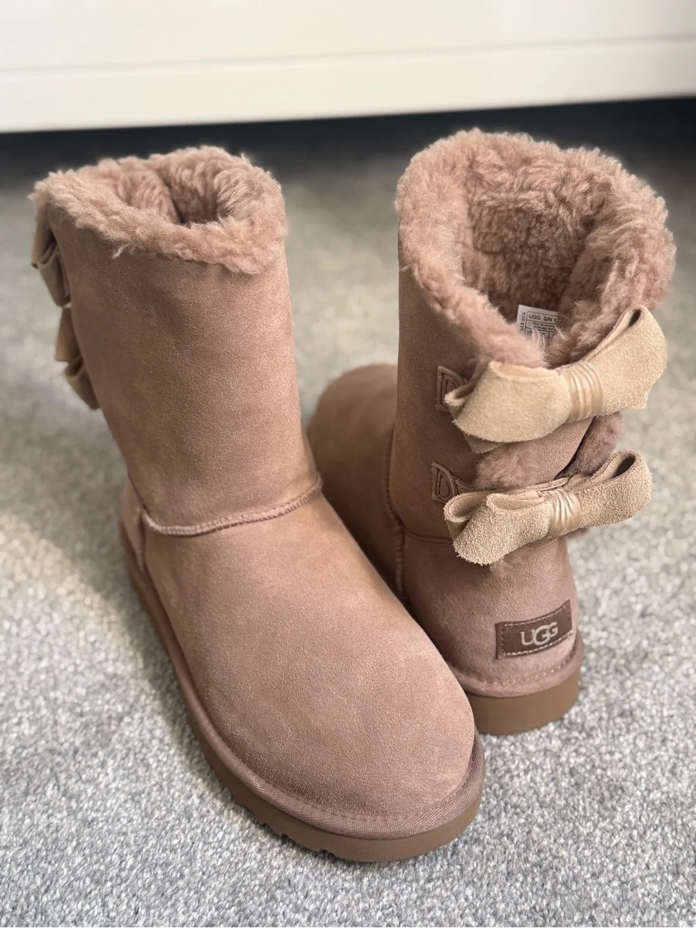 UGG Women's Pink Suede Short Boots with Back Bows
